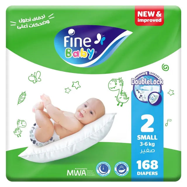 Fine Baby Diapers - Size 2 | Small | 3-6kg | 168pcs - Laadlee