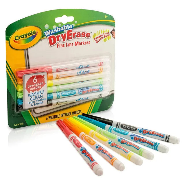 Crayola Dry-Erase Fine Line Washable Markers - Pack of 6 - Laadlee