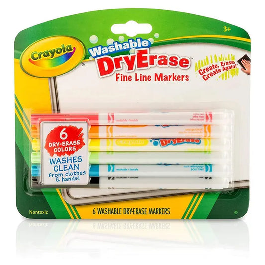 Crayola Dry-Erase Fine Line Washable Markers - Pack of 6