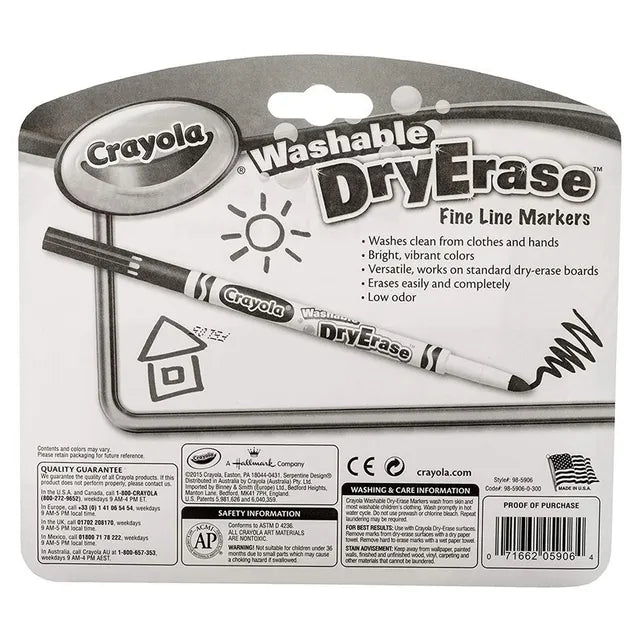 Crayola Dry-Erase Fine Line Washable Markers - Pack of 6