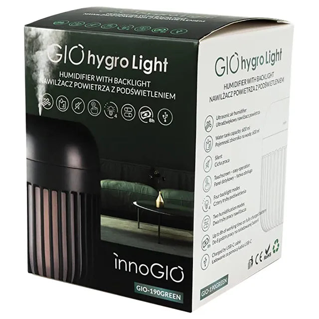 InnoGio - Hygro, Ultrasonic Air Humidifier with Night Light - Green - Laadlee