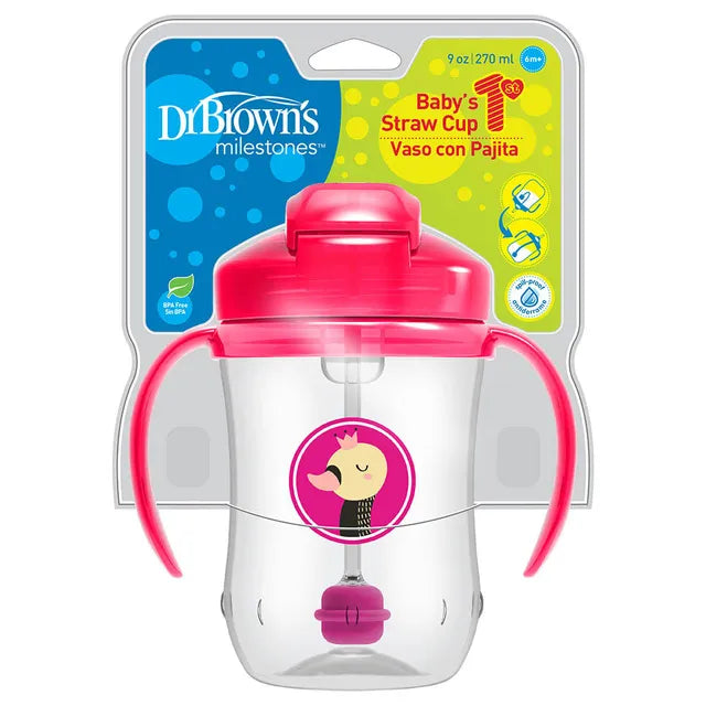 Dr. Brown's Baby's First Straw Cup with Handles - 270 ml - Pink - Laadlee
