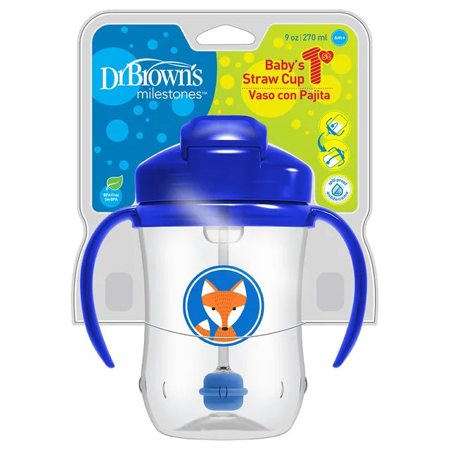 Dr. Brown's Baby's First Straw Cup with Handles - 270 ml - Blue - Laadlee