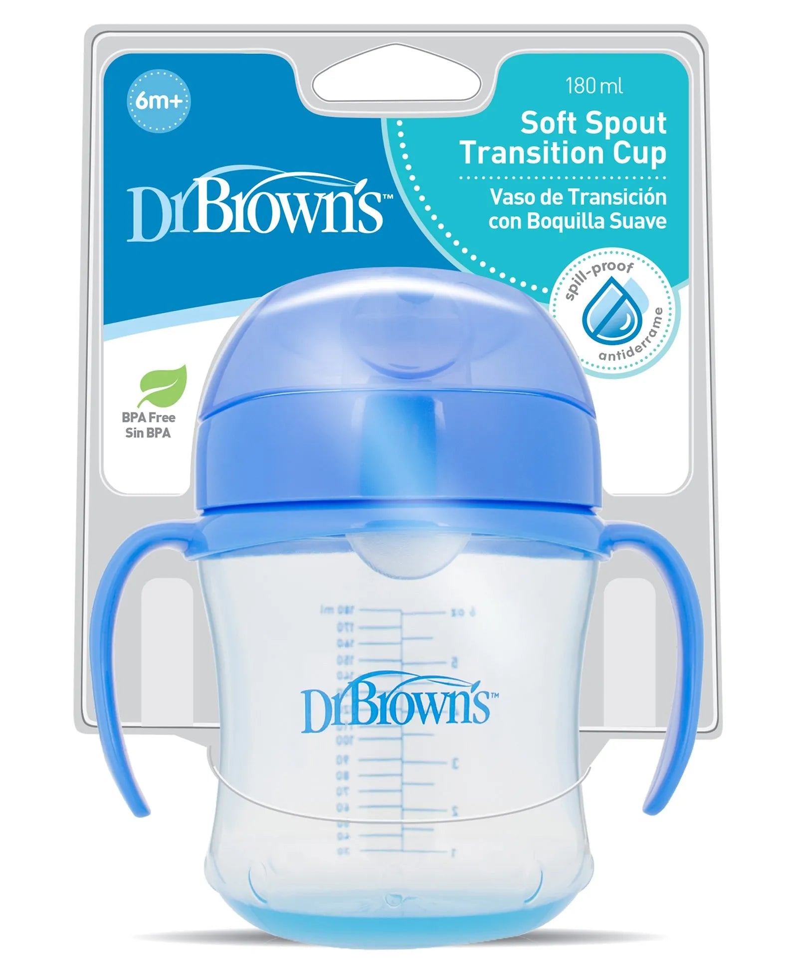 Dr Browns Soft-Spout Transition Cup with Handles - 180ml - Blue - Laadlee