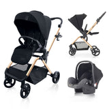 Teknum Stroll-1 Travel System With Reversible Stroller And Baby Car Seat - Gold