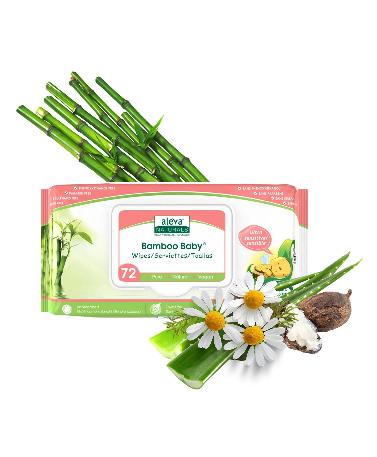 Aleva Naturals Bamboo Baby Sensitive Wipes Club Pack - 216ct - Laadlee