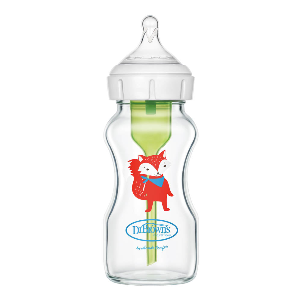 Dr. Brown's Glass Wide Neck Options+ Anti Colic Bottle with L3 Nipple 270ml - Fox - Laadlee