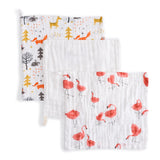 Anvi Baby Muslin Face & Burp Cloth Set of 3 - Flamingo & Fox