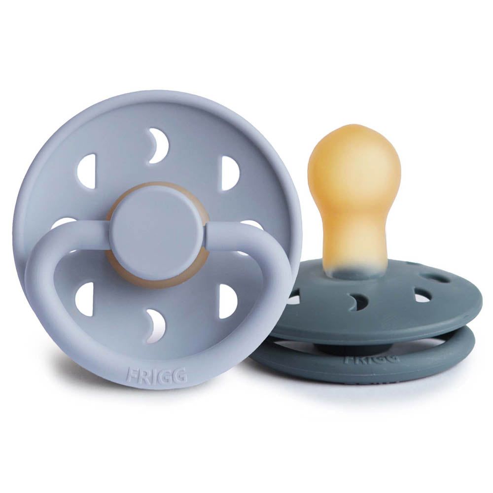 Frigg Moon Phase Latex Baby Pacifier 0-6M, 2Pack, Powder Blue/Slate - Size 1 - Laadlee