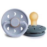 Frigg Moon Phase Latex Baby Pacifier 0-6M, 2Pack, Powder Blue/Slate - Size 1 - Laadlee