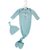 Anvi Baby Knotted Gown & Beanie Set - Soft Sage