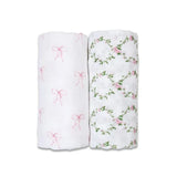 Lulujo Cotton Swaddles - Bows & Rose Trellis (Pack of 2)
