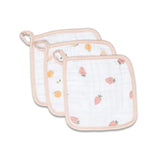 Lulujo Wash Cloths - Peaches, White & Strawberries (Pack of 3)