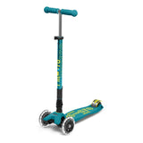Micro Maxi Deluxe Foldable LED Scooter - Petrol Green - Laadlee
