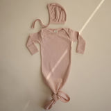 Mushie Ribbed Baby Bonnet Blush - Laadlee