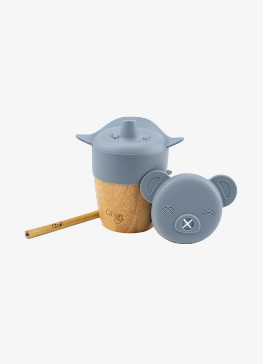Citron Organic Bamboo Cup with Lids - Dusty Blue - Laadlee
