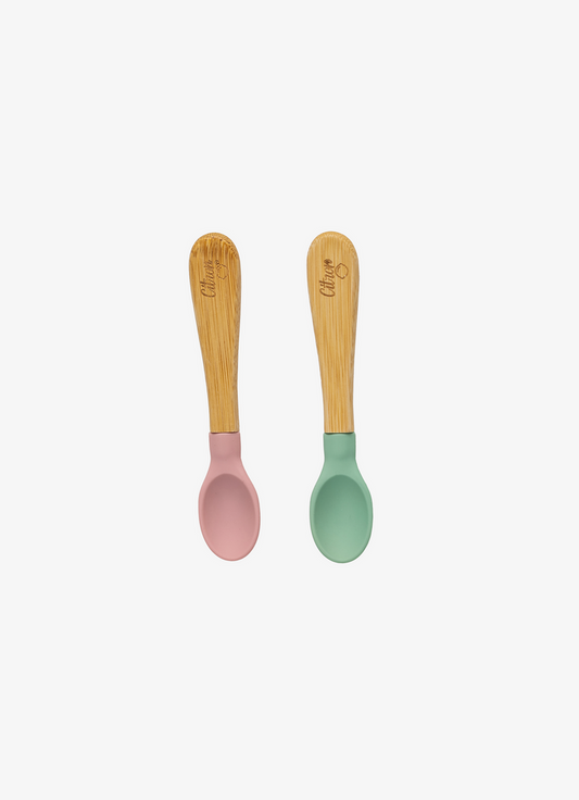 Citron Organic Bamboo Spoons Set of 2 - Green/Blush Pink - Laadlee
