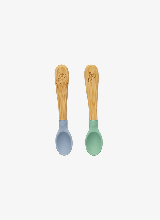 Citron Organic Bamboo Spoons Set of 2 - Green/Dusty Blue - Laadlee