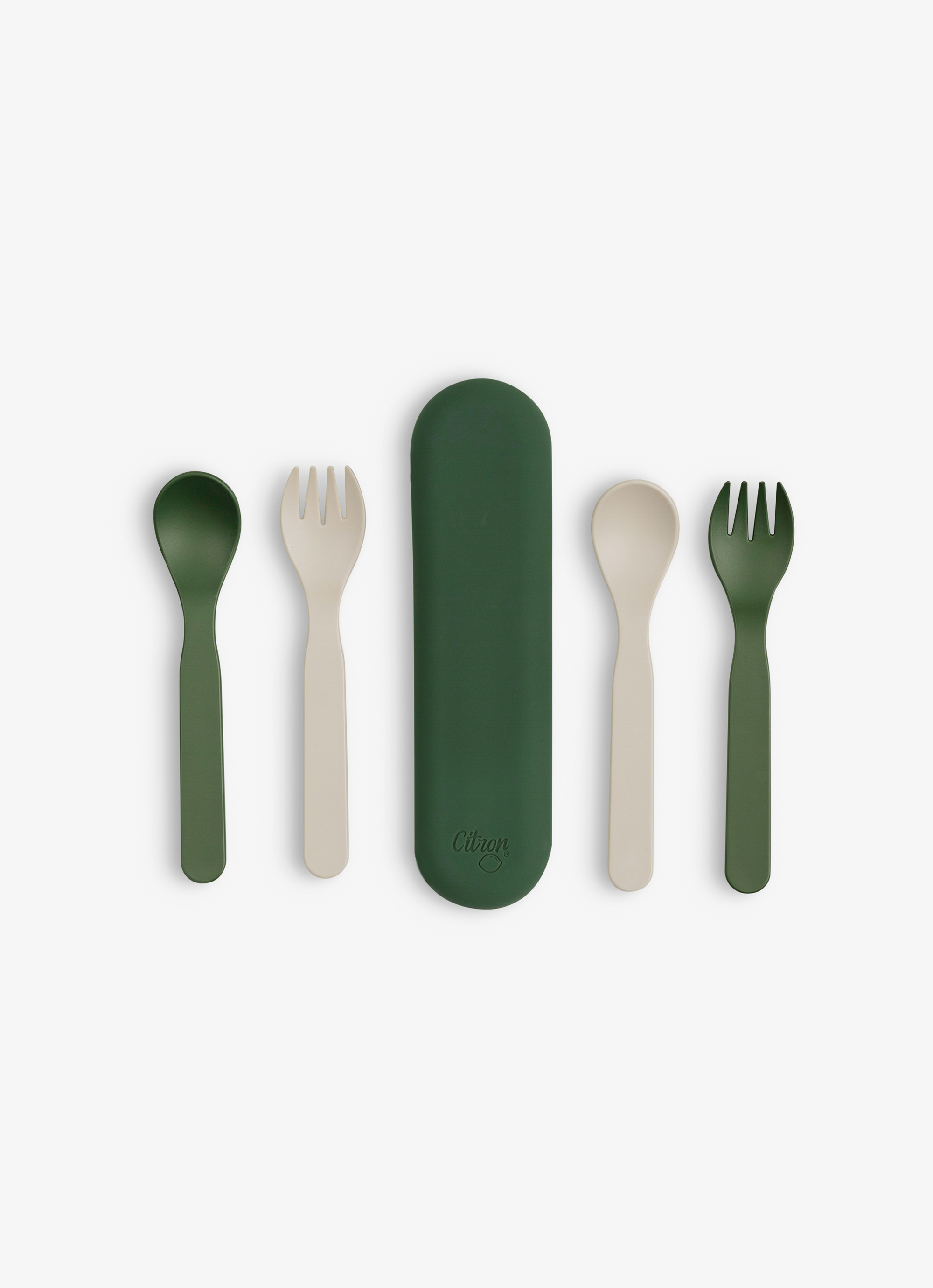Citron PLA Cutlery Set of 2 and Case - Green/Cream - Laadlee