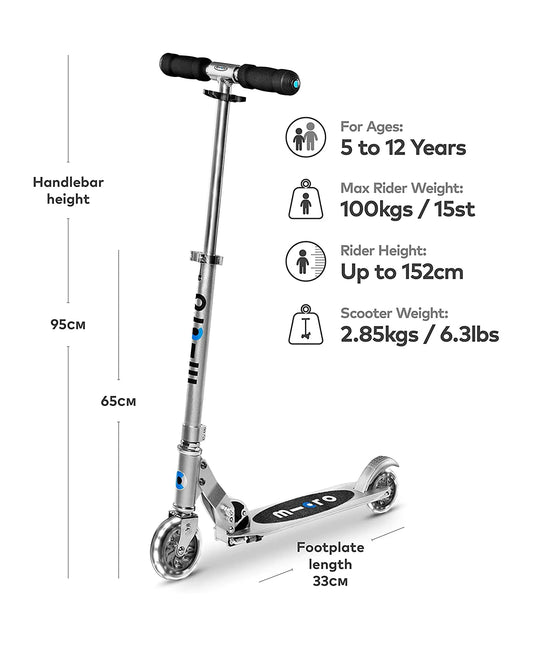 Micro Sprite Scooter with LED Wheels - Silver Matt - Laadlee