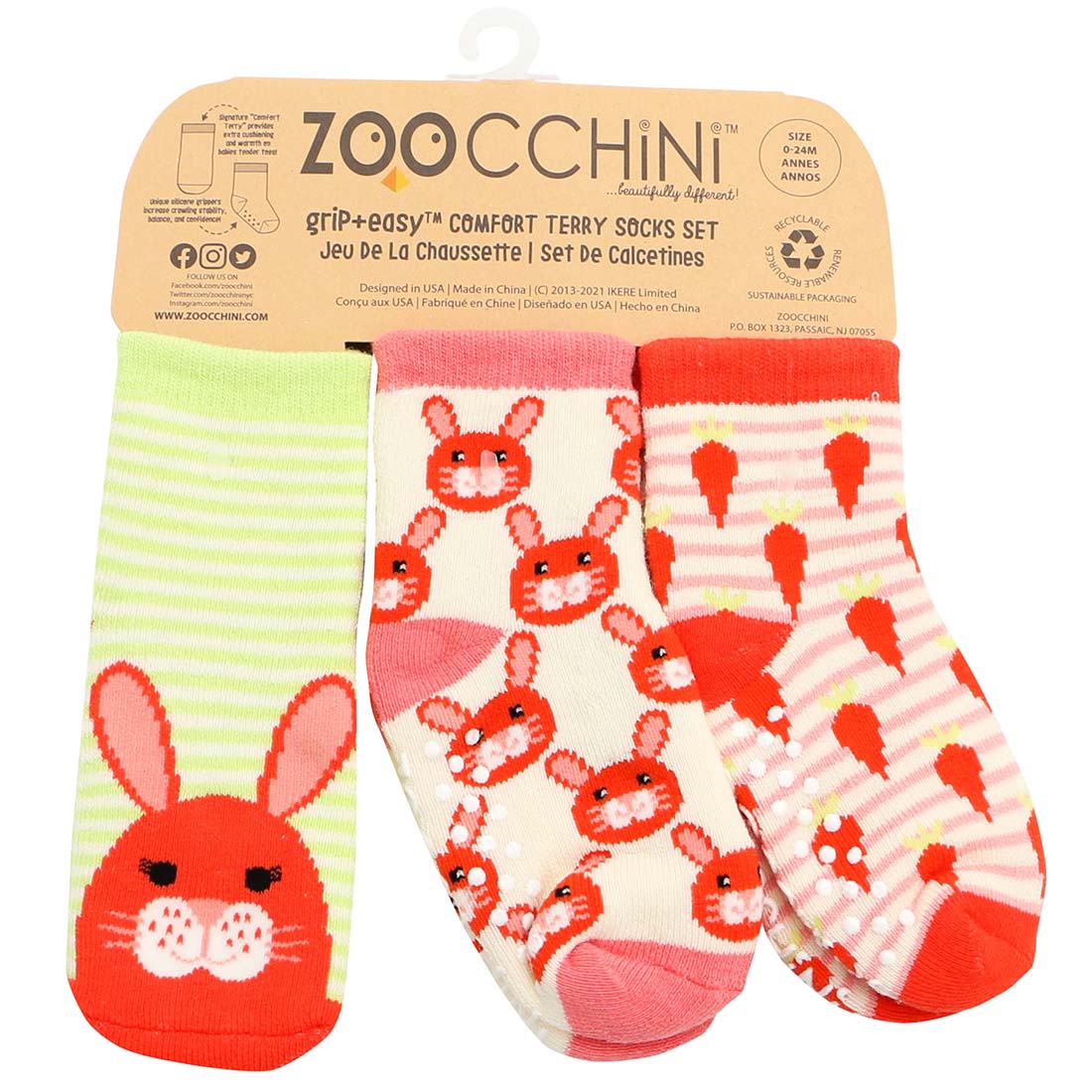 Zoocchini Baby Terry Sock Set - Bella The Bunny (3pcs) - Laadlee
