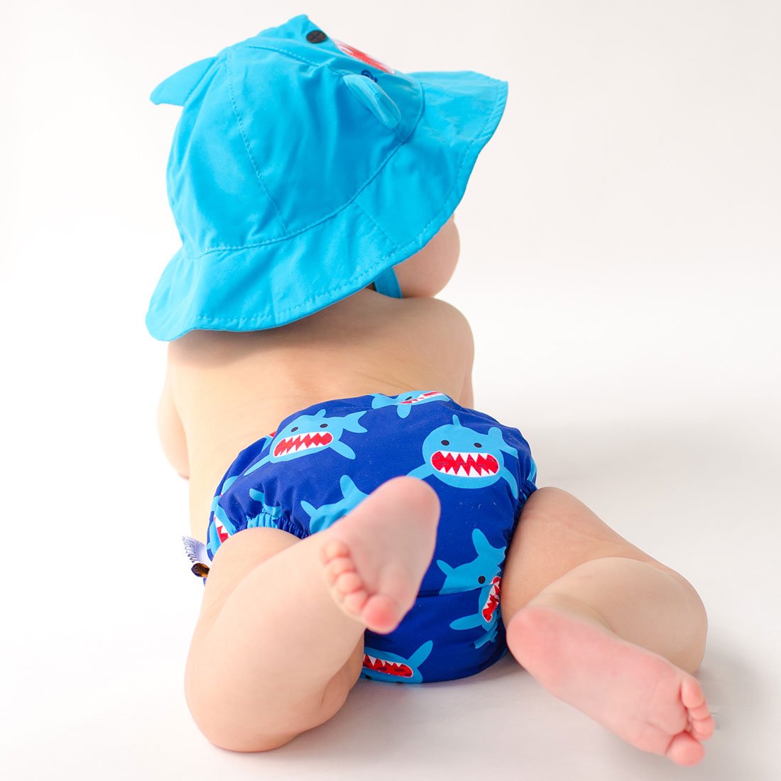 Zoocchini Reusable Baby Swim Diaper & Sun Hat Set - Blue Shark - Laadlee