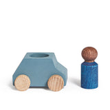 Lubulona Grey Wooden Car with Blue Figure - Laadlee