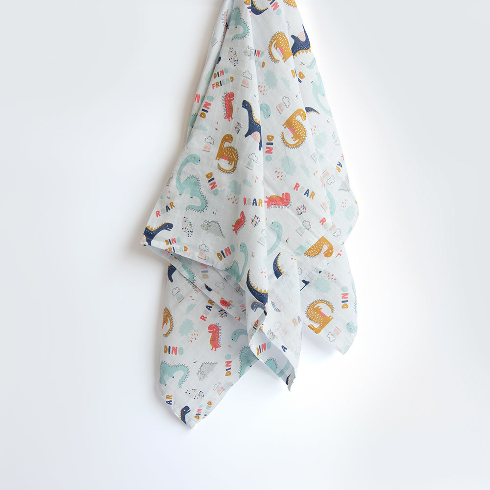 Yellow Doodle Organic Luxury Swaddle - Dino Friend - Laadlee