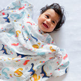Yellow Doodle Organic Luxury Swaddle - Dino Friend - Laadlee