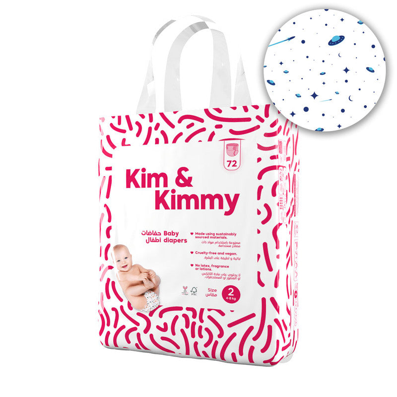 Kim & Kimmy - Size 2 Space Travel Diapers, 4 - 8kg, qty 72 - Laadlee