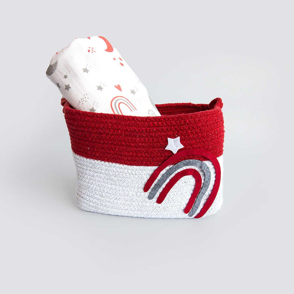 Yellow Doodle Cotton Rope Basket - Magical Rainbows (Medium) - Laadlee