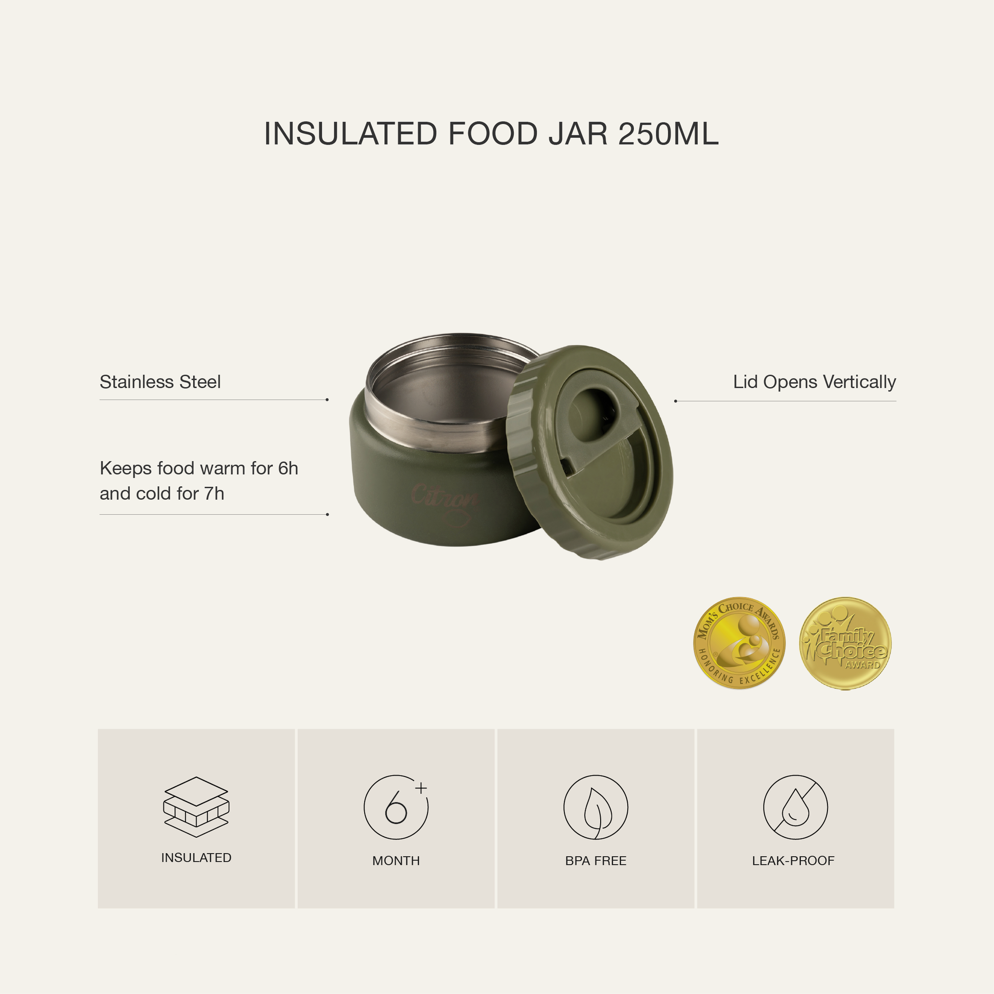 Citron Stainless Steel Food Jar 250ml - Caramel - Laadlee