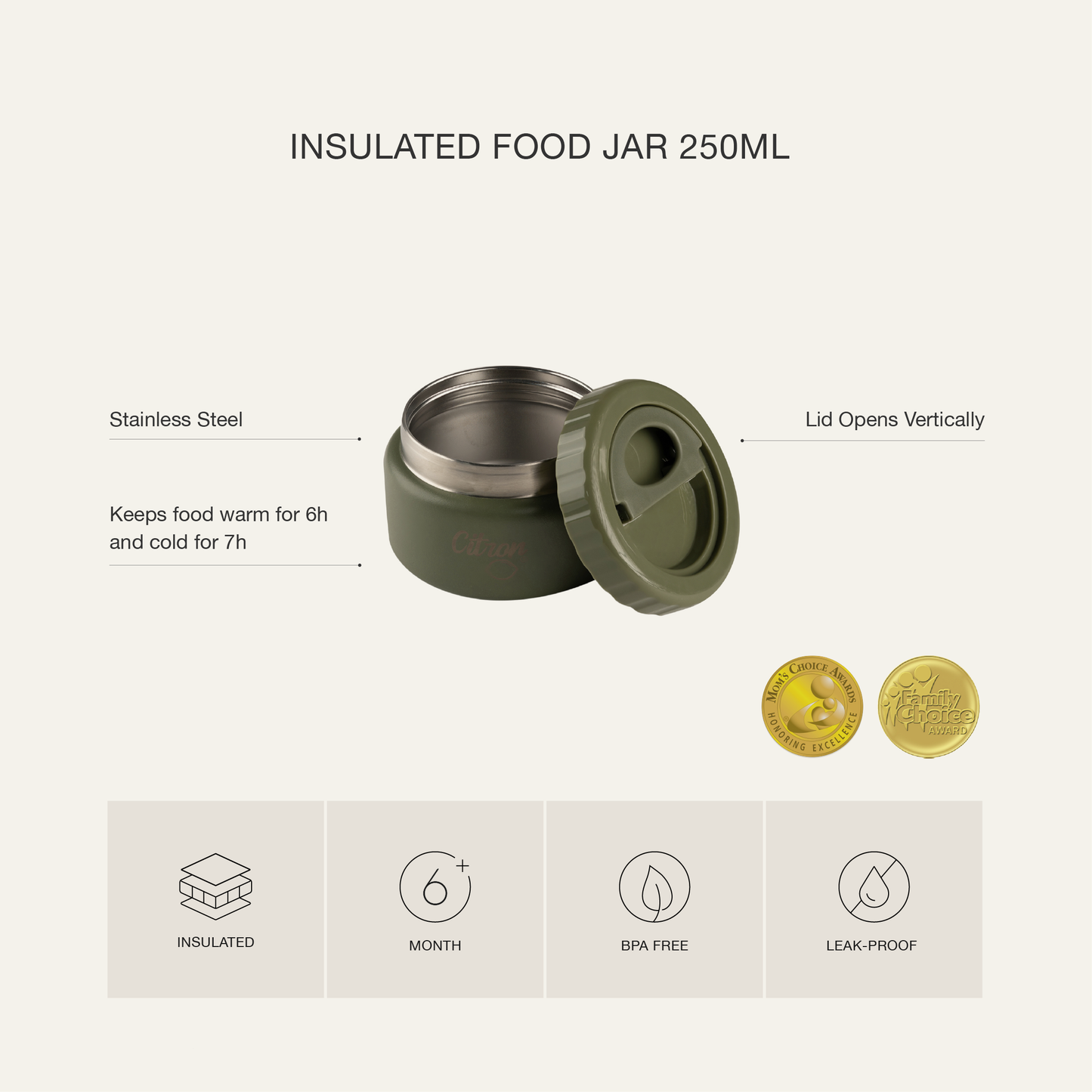 Citron Stainless Steel Food Jar 250ml - Plum - Laadlee
