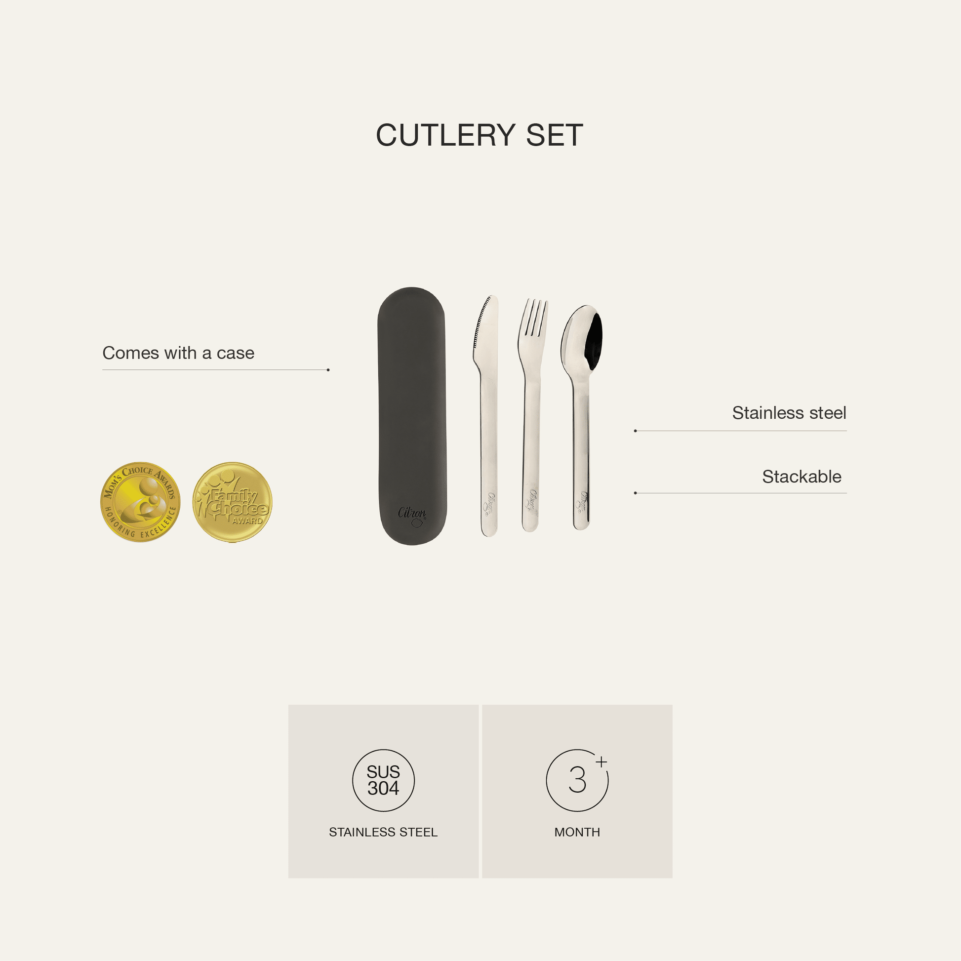 Citron Stainless Steel Cutlery Set with Black Case - Laadlee