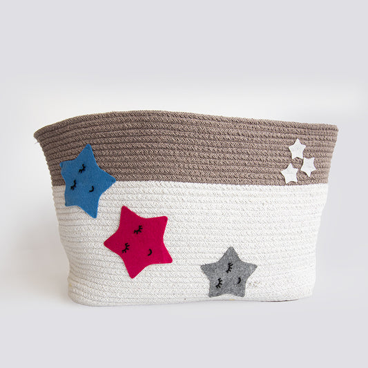 Yellow Doodle Cotton Rope Basket - Twinkly Stars (Large) - Laadlee