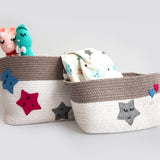 Yellow Doodle Cotton Rope Baskets - Twinkly Stars (Set Of 2) - Laadlee