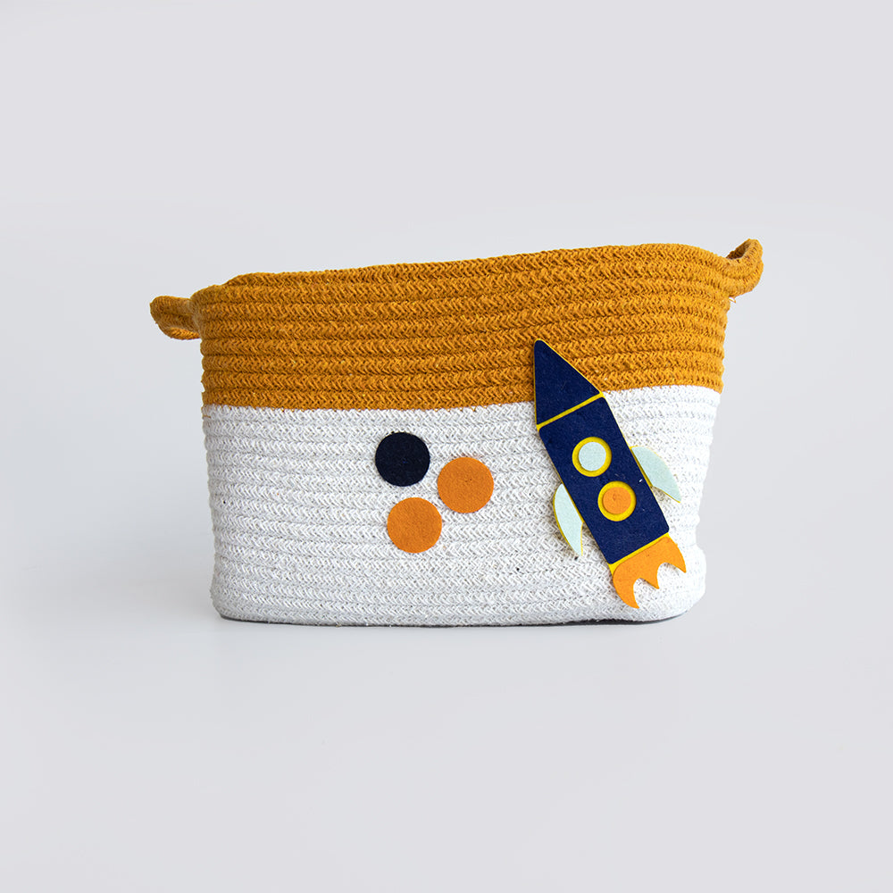 Yellow Doodle Cotton Rope Basket - Child Of The Universe (Medium) - Laadlee