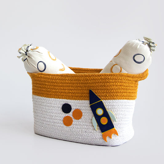 Yellow Doodle Cotton Rope Basket - Child Of The Universe (Medium) - Laadlee