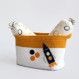 Yellow Doodle Cotton Rope Basket - Child Of The Universe (Medium) - Laadlee