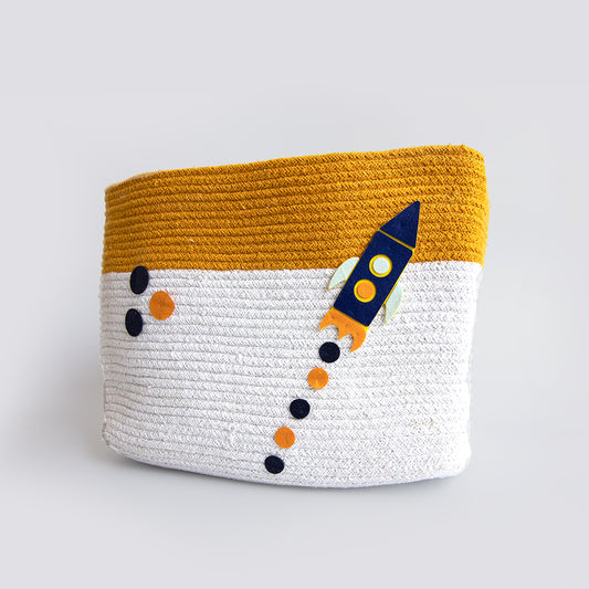 Yellow Doodle Cotton Rope Basket - Child Of The Universe (Large) - Laadlee