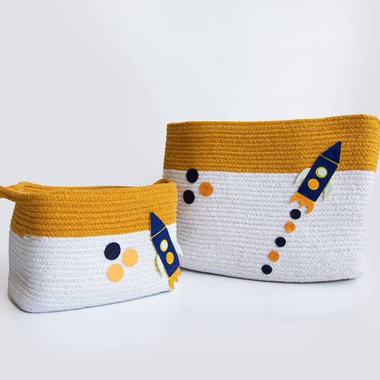 Yellow Doodle Cotton Rope Baskets - Child Of The Universe (Set Of 2) - Laadlee