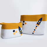 Yellow Doodle Cotton Rope Baskets - Child Of The Universe (Set Of 2) - Laadlee