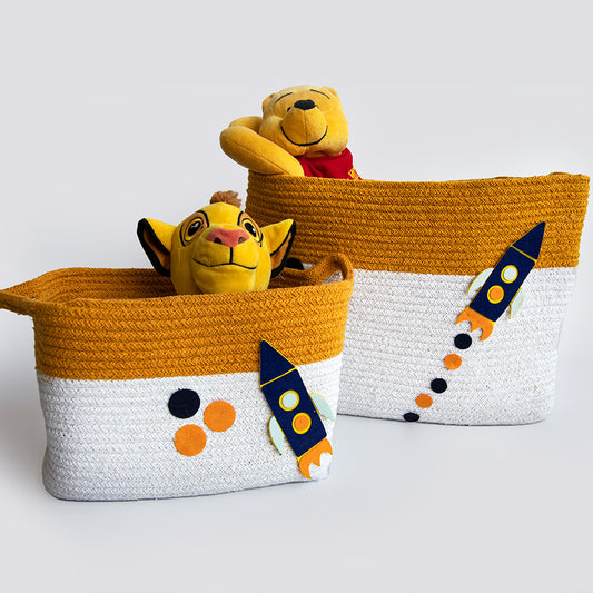 Yellow Doodle Cotton Rope Baskets - Child Of The Universe (Set Of 2) - Laadlee