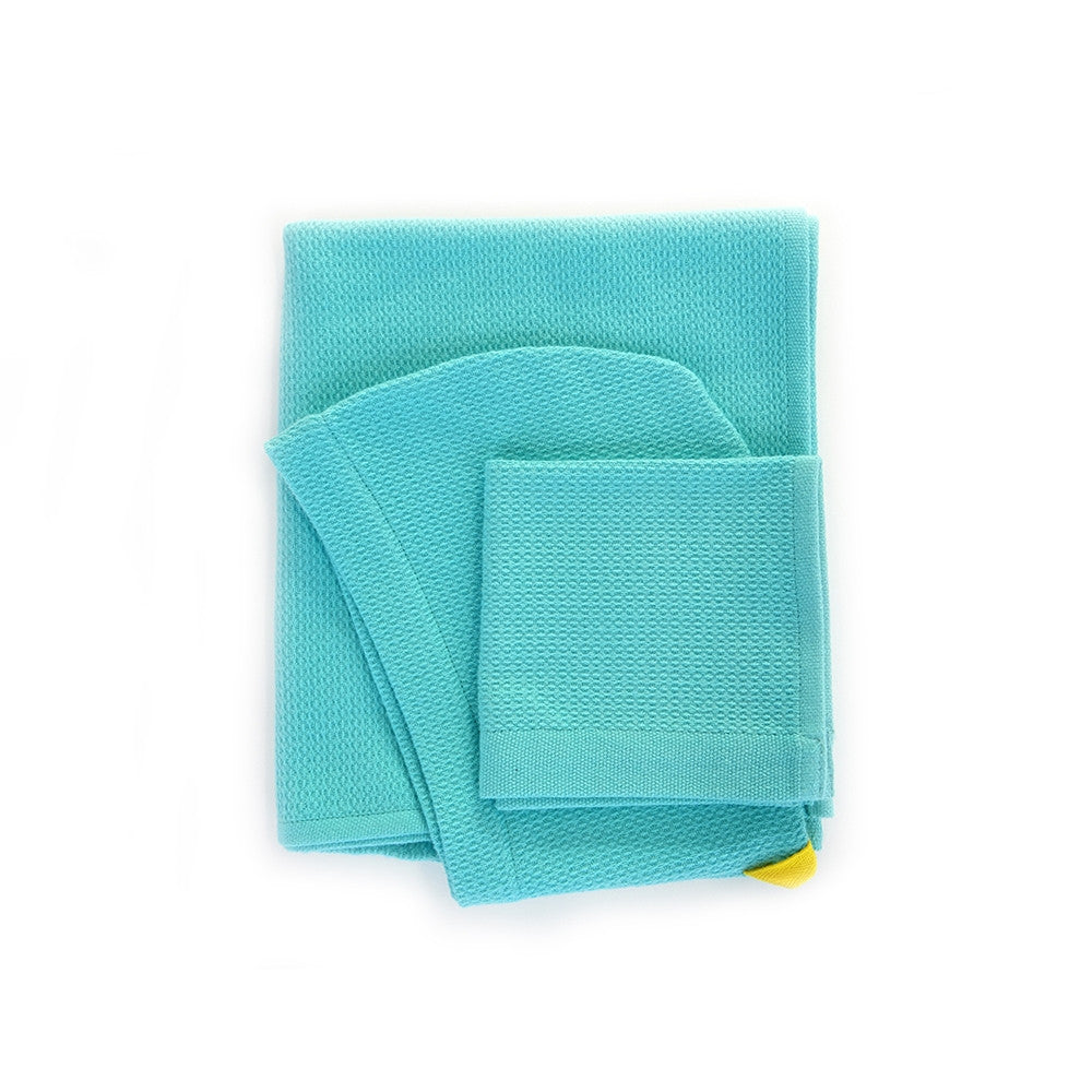Ekobo Bambino Baby Hooded Towel and Wash Cloth Set - Lagoon - Laadlee