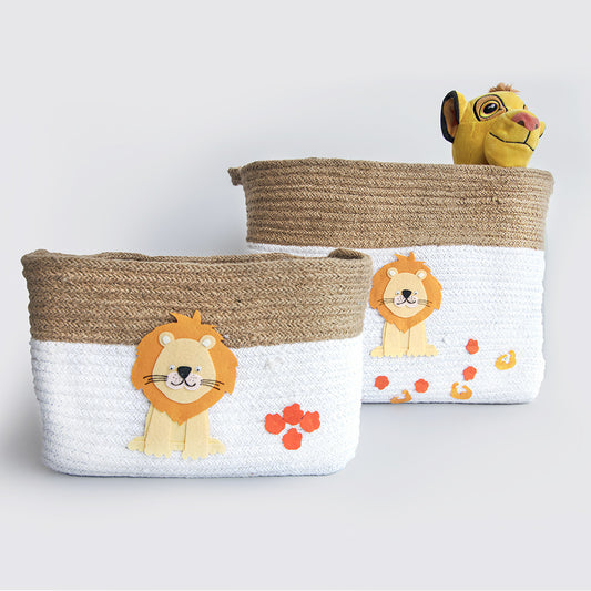 Yellow Doodle Cotton Rope Baskets - Baby Animals (Set Of 2) - Laadlee