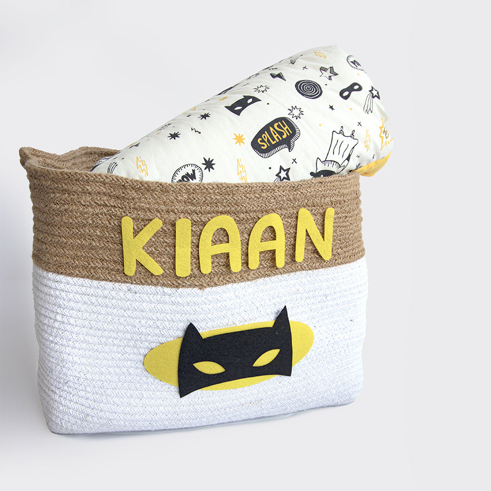 Yellow Doodle Cotton Rope Basket - Superbaby (Large) - Laadlee