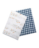 Lulujo 2-pack Cotton Swaddles - Fish / Navy Gingham - Laadlee