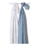 Lulujo 2-pack Cotton Swaddles - Fish / Navy Gingham - Laadlee