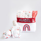 Yellow Doodle Organic Bedding Gift Basket - Magical Rainbows - Laadlee