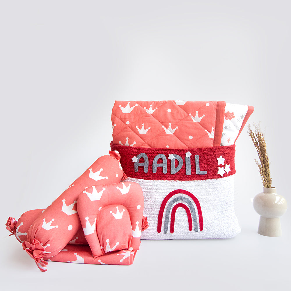 Yellow Doodle Organic Bedding Gift Basket - Crowns - Laadlee